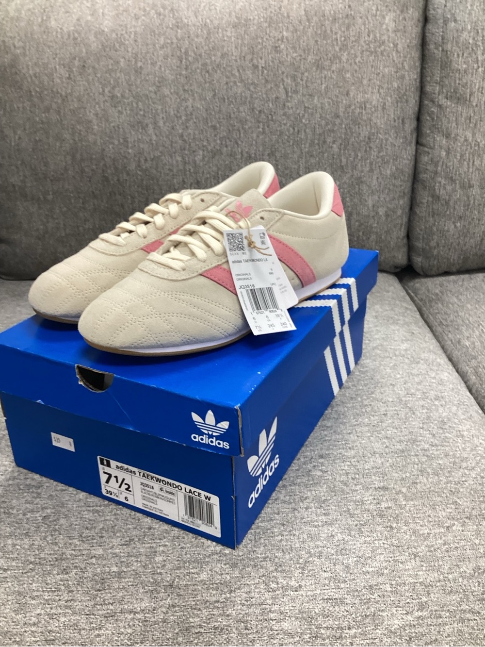 adidas Women's Beige with Pink Accent Taekwondo Lace Sneakers